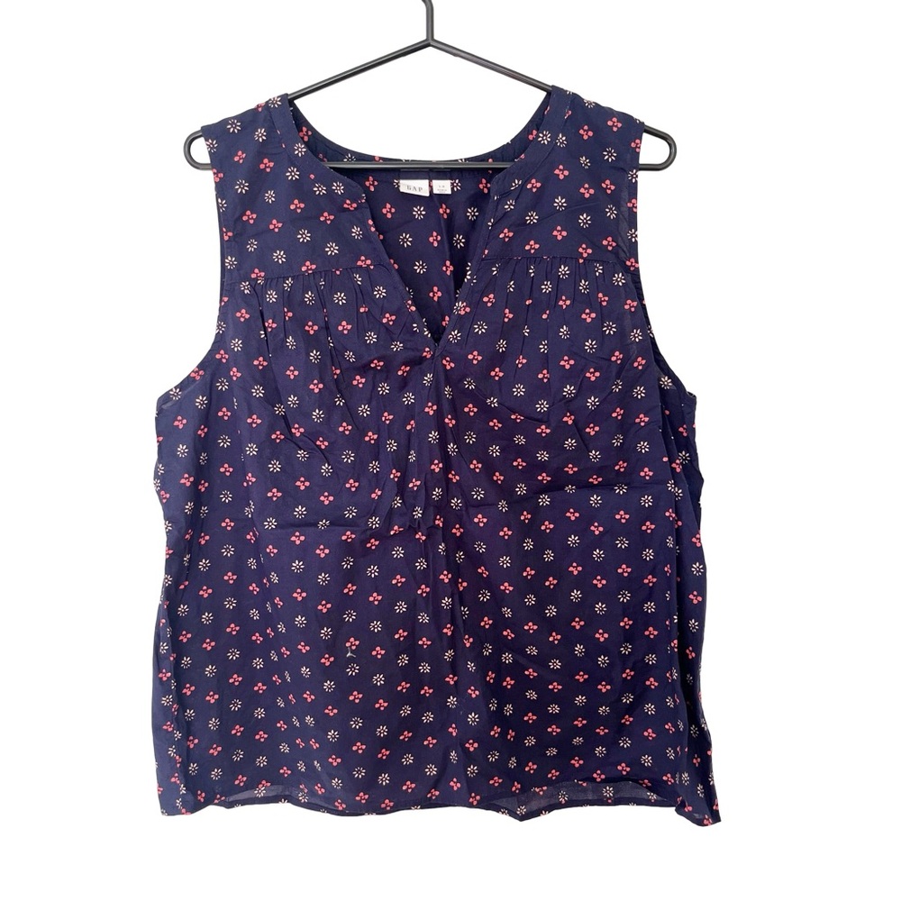 GAP Navy Blue Floral Sleeveless Cotton Blouse Large Pink Ditsy Print Tank Top